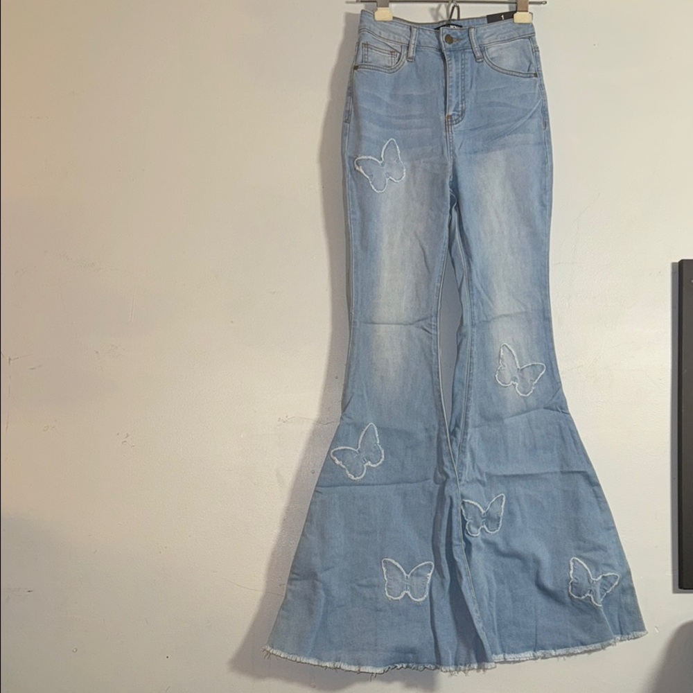 Butterfly Embroidered Flare Fashion Nova Jeans